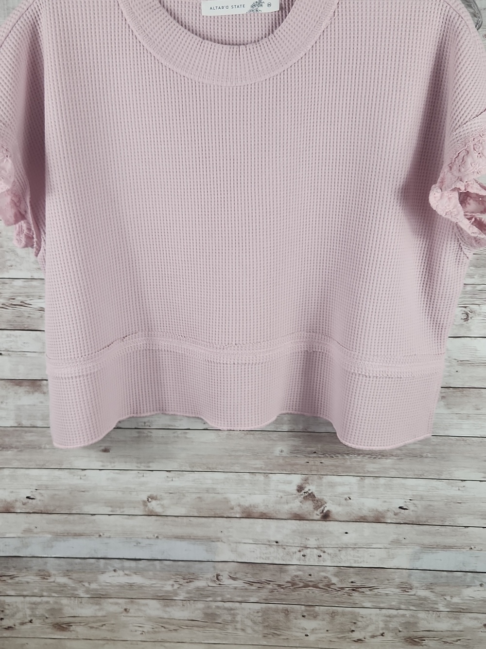 Waffle Knit Short Sleeve Top - Light Pink - Picture 7 of 7